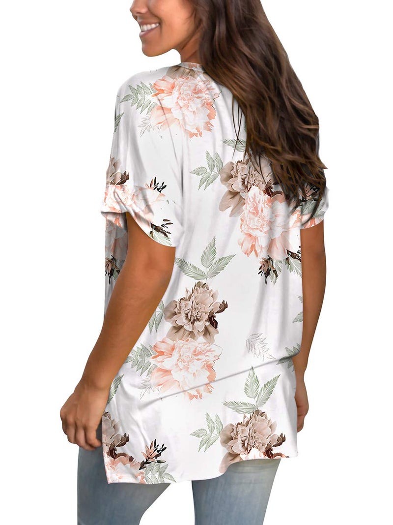 SAMPEEL Summer Oversized Tshirt Women 2025 Floral Tops Plus Size Clothing V Neck Tee Shirts High Low XL - Image 4